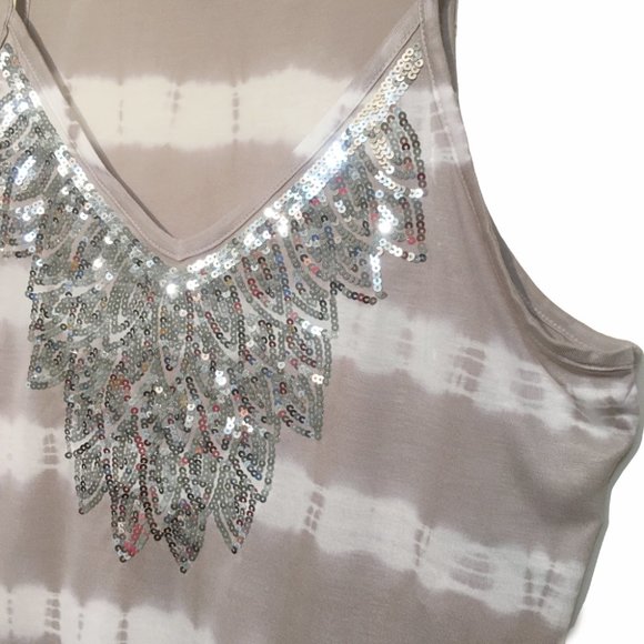 INC International Concepts Tie Dye Top V-Neck Silver Sequin Tank Gray XL NEW - Picture 3 of 6